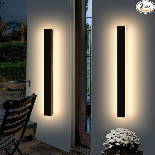 Mikeru 47.2" 2Pack Outdoor Wall Sconce 3000K Warm White - IP65 Waterproof Black Exterior Light, Hardwired Wall Mounted Fixture for Porch, Patio & Entryway | Non-Dimmable Weatherproof Design