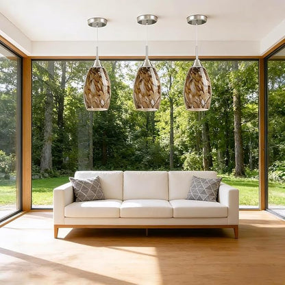 Oval Glass Pendant Lamp Shade, Glass Light Covers for Kitchen Island, Pendant Light Fixtures Replacement, 7.64x4.71" with 1.65" Fitter, Brown Hanging Ceiling Chandelier Lampshade 3 Pack