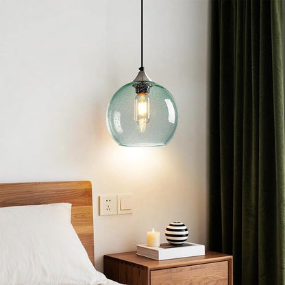 Light Green Glass Pendant Lights Kitchen Island Lighting Globe Pendant Light Fixtures Modern Pendant Lighting for Bedroom Living Dining Room Light Fixture (7.87 in, 3 Pack)