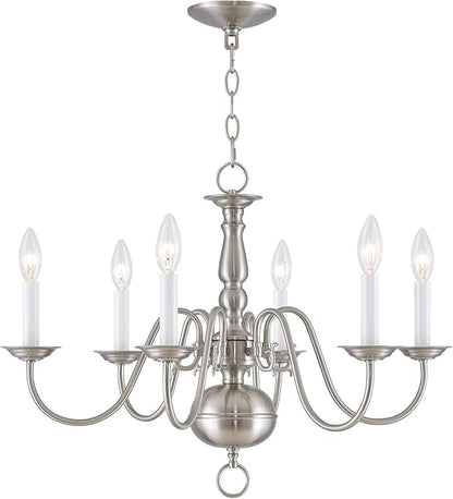 Livex Lighting 5006-91 Williamsburgh 6 Light Brushed Nickel Chandelier,18Hx24W,5006-91