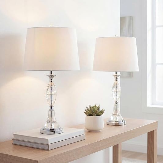 JONATHAN Y JYL2041A-SET2 Set of 2 Table Lamps Reid 25.5" Crystal LED Table Lamp French Country Bedside Desk Nightstand Lamp for Bedroom Living Room Office College Bookcase LED Bulbs Included, Clear