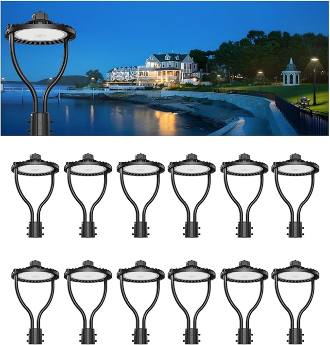 12 Pack LED Post Top Light, Selectable Wattage (150W/120W/90W) & Color Temperature (3000K/4000K/5000K), DLC & ETL Listed, 22500LM with Photocell, IP65 Waterproof for Yard and Street