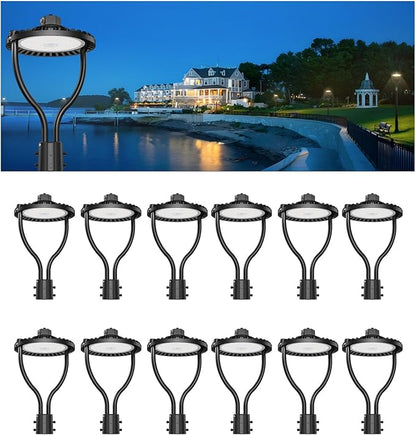 12 Pack LED Post Top Light, Selectable Wattage (150W/120W/90W) & Color Temperature (3000K/4000K/5000K), DLC & ETL Listed, 22500LM with Photocell, IP65 Waterproof for Yard and Street