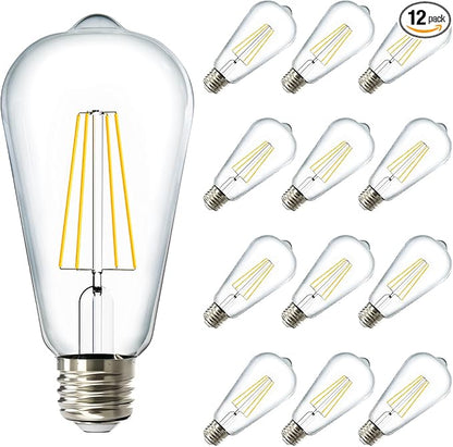 Sunco 12 Pack Dusk to Dawn LED Outdoor Lights Bulb, ST64 Edison Style Automatic Light Sensing Bulbs, 800 LM, 7W (60W Equivalent), ST19, 3000K Warm White, E26 Base UL