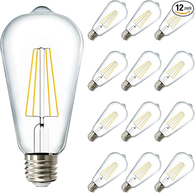 Sunco 12 Pack Dusk to Dawn LED Outdoor Lights Bulb, ST64 Edison Style Automatic Light Sensing Bulbs, 800 LM, 7W (60W Equivalent), ST19, 2700K Soft White, E26 Base UL