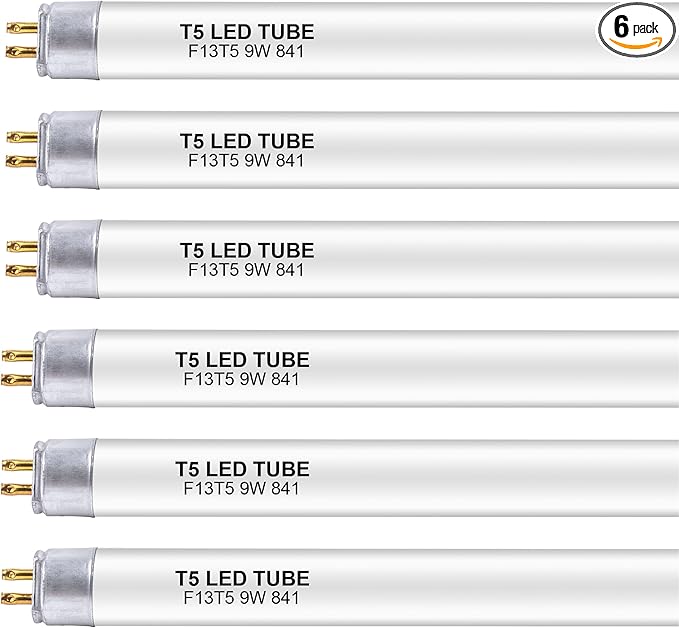 6 Pack 21 Inch F13T5/CW LED Replacement Bulbs, 4100K Cool White, T5 LED 9 Watts Replace Fluorescent Bulb with LED, Replacement Tube for Counter and Cabinet Fixture