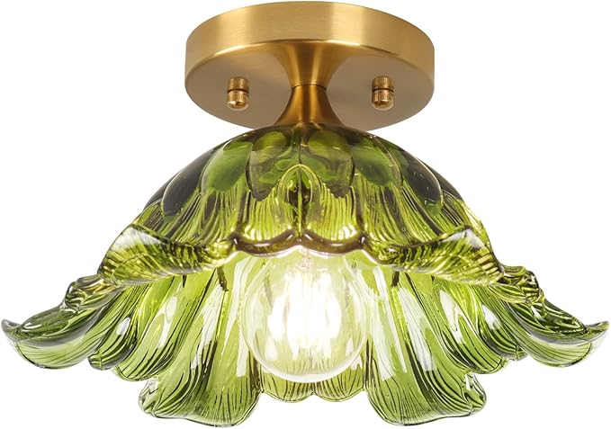 Semi Flush Mount Ceiling Light,Ceiling Light Fixtures 3000K Bulb, Vintage Light Fixtures Green for Closet Hallway Kitchen Dining Room 11"