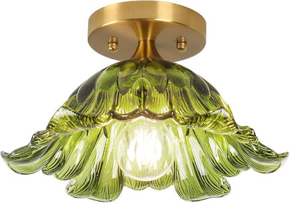 Semi Flush Mount Ceiling Light,Ceiling Light Fixtures 3000K Bulb, Vintage Light Fixtures Green for Closet Hallway Kitchen Dining Room 11"