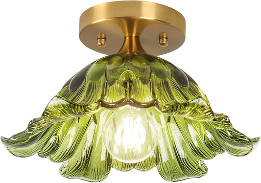 Semi Flush Mount Ceiling Light,Ceiling Light Fixtures 3000K Bulb, Vintage Light Fixtures Green for Closet Hallway Kitchen Dining Room 11"