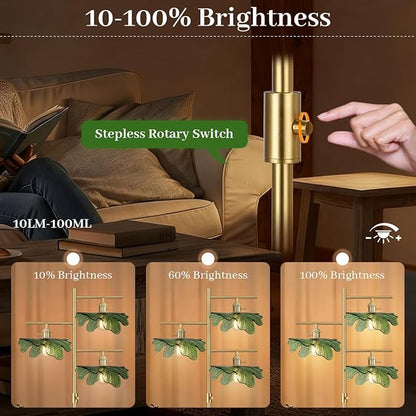 Green Glass Floor Lamp Dimmable Floor Lamp for Living Room 65“ Modern Standing Lamps Industrial Floor Lamps Gold Tall Lamps for Bedroom Study Room Office Cafe