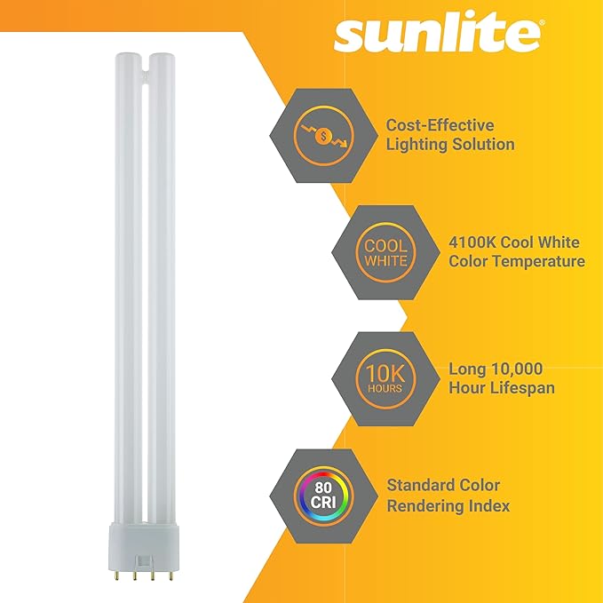 Sunlite FT24DL/841/10PK Compact Fluorescent 24W Twin Tube Light Bulbs, 4100K Cool White Light, 2G11 Base, 10 Pack