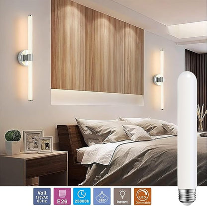 T10 LED Light Bulb 8.9inch E26 Base Matt Opal Porcelain Warm White 2700K Dimmable Edison 4W Led Tubular Bulb,400LM,40 Watt Equivalent,Outside Frosted Glass,for Cabinet Display Cabinet etc,4 Pack.