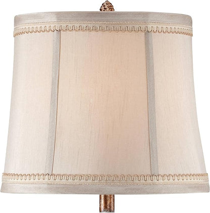 Regency Hill Shabby Chic French Country Table Lamps 28" Tall Set of 2 Antique White Washed Petite Artichoke Font Beige Fabric Bell Shade for Living Room Bedroom House Bedside Nightstand Home