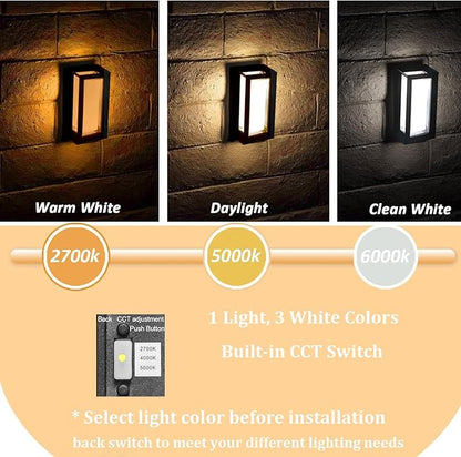 Outdoor Wall Sconce Lights, Square LED Porch Lights Outdoor 18W 3000K 4000K 5000K 3 Color Changeable,Exterior Outside Wall Lights for House Doorway,Carriage