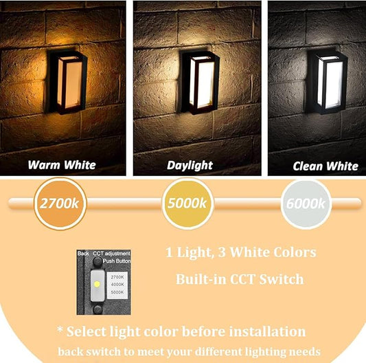 Outdoor Wall Sconce Lights, Square LED Porch Lights Outdoor 18W 3000K 4000K 5000K 3 Color Changeable,Exterior Outside Wall Lights for House Doorway,Carriage