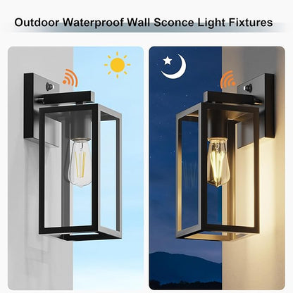 Kalium Dusk to Dawn Porch Outdoor Light, 2 Pack Wall Light Fixtures Waterproof Exterior Wall Sconce Light Fixture with E26 Base for Patio Entryway Hallway (Bulb not Included)