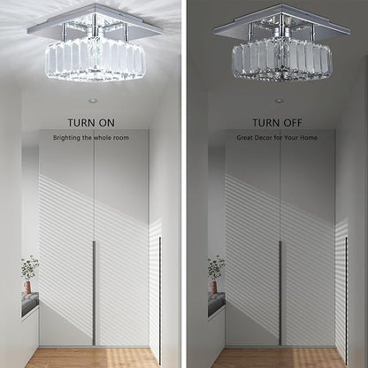 CLAIRDAI Crystal Ceiling Light Square Flush Mount LED Ceiling Light Fixture Modern Led Chandelier Crystal Ceiling Lamps for for Kitchen Hallway Foyer Living Room Bedroom 6500K Cool White