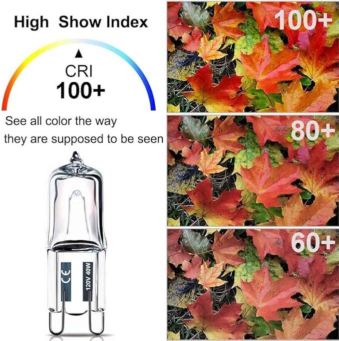T4 JD Halogen Bulbs - 10 Pack, 40W, 120V, G9 Base, Dimmable, Warm White, 520LM, CRI100, Long Lasting, for Cabinet Lights