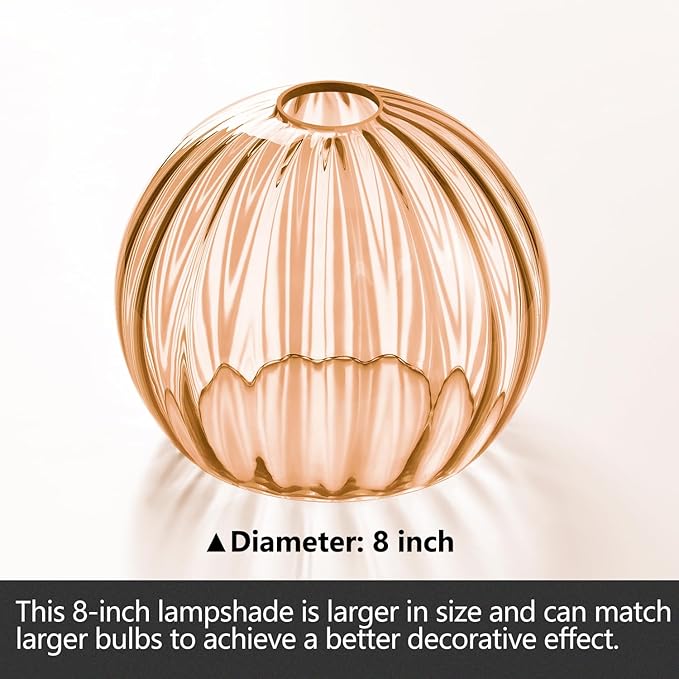 Clear Glass Shade,Replacement Globe & Cover for Lighting Fixture, 8" Diameter, Replacement with 1.65 Inch Fitter for Wall Lamps Chandeliers or Ceiling Light (1, 8Inch - Amber Glass)