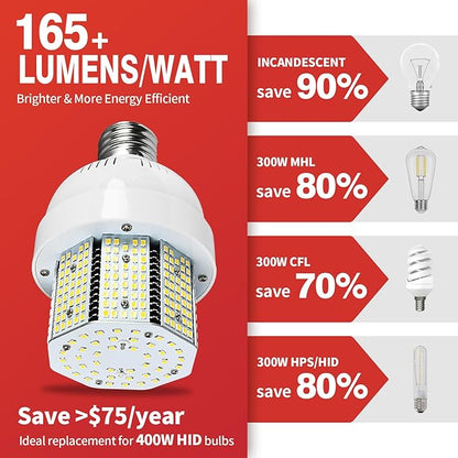 480V LED Corn Light Bulb, 85W E39 Mogul Base, 14025LM (165 LM/W), 5000K Daylight Lamp, Replacement 400W HPS/MH for Indoor Outdoor Garage Warehouse Factory Backyard