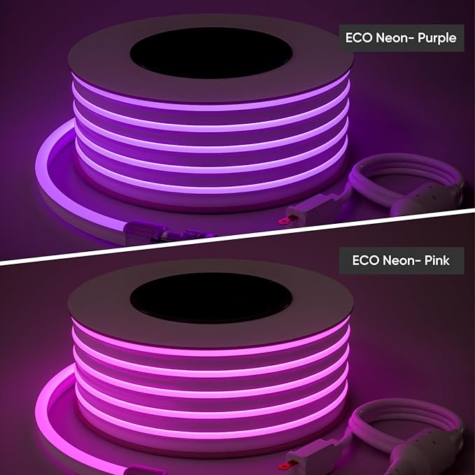 Shine Decor LED Rope Lights AC 120V, Connectable & Cuttable Dotless 120LEDs/M Eco Neon Strip Lighting, ETL IP65 Waterproof & Weather-Resistant for Home Commercial, 8x16mm, Purple, 50FT