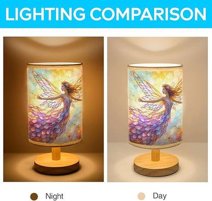 Enchanting Flower Fairy Table Lamp LED 3-Color Pressed Bedside, Enchanting Flower Fairy Shade Lamp with Wood Base for Bedroom Living Room Desk Office TL01