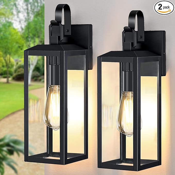 16'' Large Outdoor Wall Lights 2 Packs, Black Exterior Lighting Fixtures, Waterproof Outside Lights for House, Modern Outdoor Sconce Porch Light, Farmhouse Wall Lanterns for Front Door, Patio, Garage