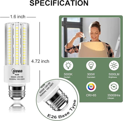 4pcs LED Light Bulb 5000LM 300w Equivalent Super Bright 5000K Cool Daylight White 20W LEDs Bulb E26/E27 Medium Base for Outdoor Indoor Home Garage Backyard LED Corn Light Bulb