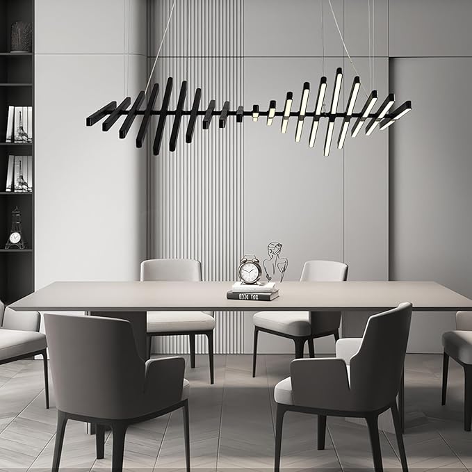 JAYMP Designer Chandelier Modern Dimmable LED Pendant Light, Adjustable Strip Light Bar, Remote Control Kitchen Island Dining Room Hanging Lamp, Matte Black 20 Lights