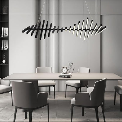 JAYMP Designer Chandelier Modern Dimmable LED Pendant Light, Adjustable Strip Light Bar, Remote Control Kitchen Island Dining Room Hanging Lamp, Matte Black 20 Lights