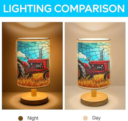 Tractor Table Lamp LED 3-Color Pressed Bedside, Tractor Shade Lamp with Wood Base for Bedroom Living Room Desk Office TL01