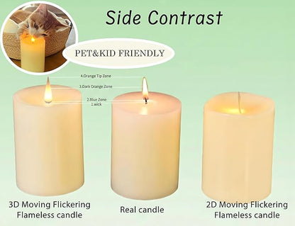 Rechargeable Flameless Candle with Remote Timer, 3D Moving Flame Real Wax Led Candles (Includes Remote Control, Charging Base, and USB Cable) (Red, 1.4in)
