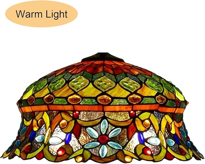 18-Inch Large Tiffany Lamp Shade Replacement, Only Vintage Stained Glass Rose Peacock Hat Lampshades fit for Table Lamps Floor Lamps Desk Bedside Reading Lighting,Hat