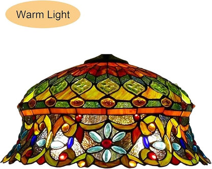 18-Inch Large Tiffany Lamp Shade Replacement, Only Vintage Stained Glass Rose Peacock Hat Lampshades fit for Table Lamps Floor Lamps Desk Bedside Reading Lighting,Hat