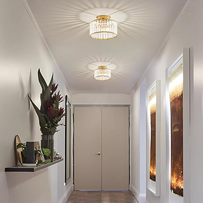 Crystal Gold Semi Flush Mount Ceiling Light Modern Hallway Light Fixture Metal Close to Ceiling Lamp for Kitchen Living Room Bathroom Entryway Bedroom(10.63 inch)