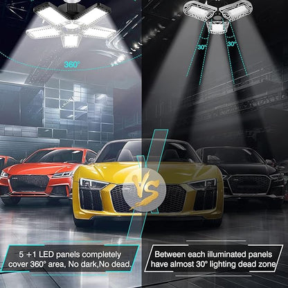 LED Garage Light - 160W 16000LM 6500K LED Garage Ceiling Lights, Screw in Shop Lighting 5+1 Deformable Panels for Attic, Basement, Workshop, E26/E27 (8)