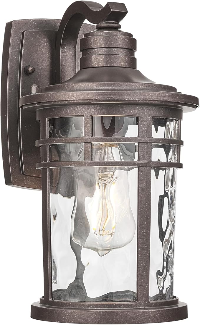 Darkaway Outdoor Wall Light Fixture,Outside Porch Lights Wall Mounted Water Ripple Glass Exterior Waterproof Lantern Modern Wall Sconce Lighting for Front Door Yard Patio
