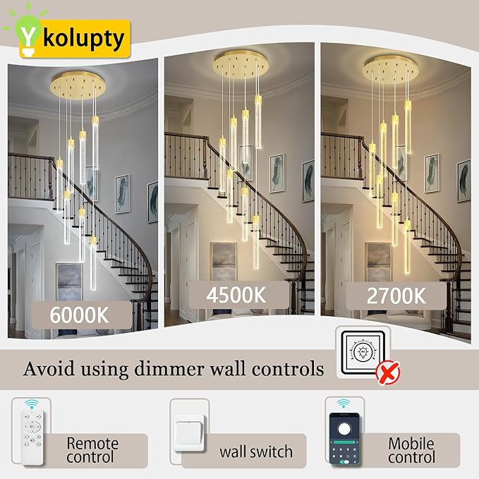 8-Light Led Chandelier, Gold Crystal Modern Led Chandelier for Dining Room, Luxury Enterway Led Dimmable Pendant Lights Fixture with Remote Control Flush Mount
