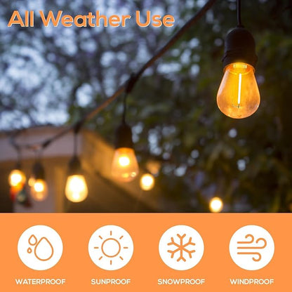 SUNTHIN 50 Pack Dimmable 1W S14 Replacement LED Bulbs, 2700K Warm White Waterproof Outdoor String Lights Vintage LED Filament Bulb, Shatterproof E26 Screw Base Edison Light Bulbs