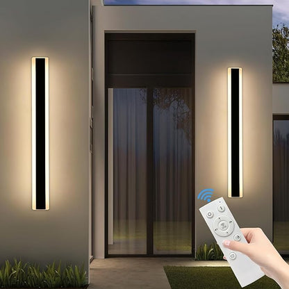 2 Pack 31.4inch Modern Outdoor LED Wall Sconces, Dimmable 3000K-6000K with Remote Control, IP65 Waterproof Black Aluminium Long Exterior Wall Light Fixture for Porch, Patio, Garage, Yard