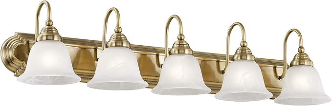 Livex Lighting 1005-01 Belmont 5-Light Bath Light, Antique Brass, 36 x 8.5 x 8.5