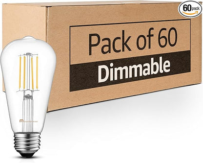 Mastery Mart 60 Pack Vintage LED Light Bulb 4000K Cool White, Dimmable, 5.5W (60 Watt Equivalent), ST21/ ST64 Clear Glass Antique Edison Style, 500LM E26 Decorative Filament Bulb
