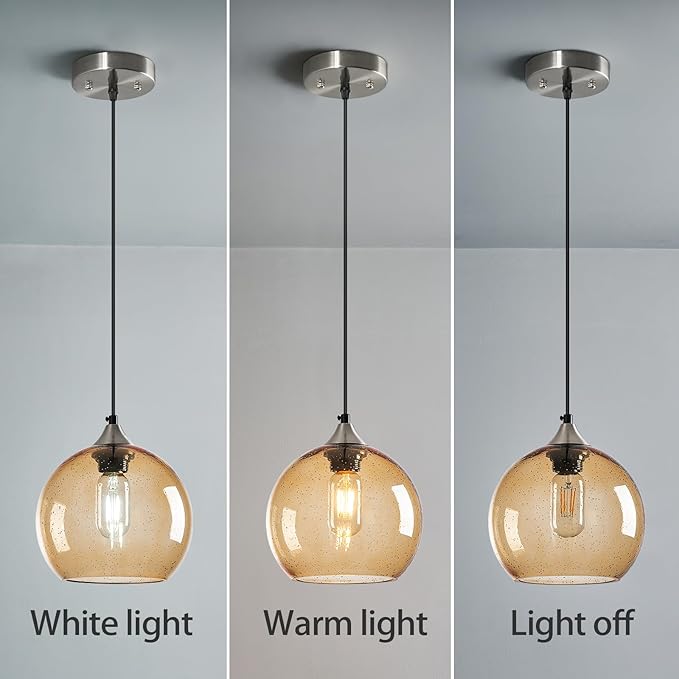 Light Brown Glass Pendant Lights Kitchen Island Lighting Globe Pendant Light Fixtures Modern Pendant Lighting for Bedroom Living Dining Room Light Fixture (7.87 in, 1 Pack)