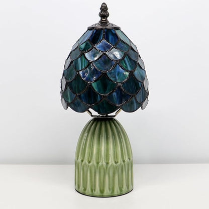 Tiffany Lamp Stained Glass Mushroom Table Lamps 6X6X12.5 Inch Sea Blue Fish Scale Style Small Night Light Ceramic Base Mini Accent Desk Light Suitable for Bedside Table Bedroom Children Room