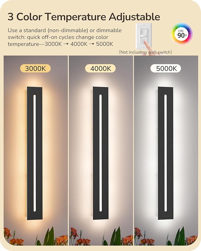 EDISHINE Upgraded 2 Pack 39.4" Led Outdoor Wall Light, Linear Modern Exterior Lighting Fixtures, Adjustable Brightness & Color Temperature, IP65 Waterproof, Long Exterior Wall Sconce for Garage, Door
