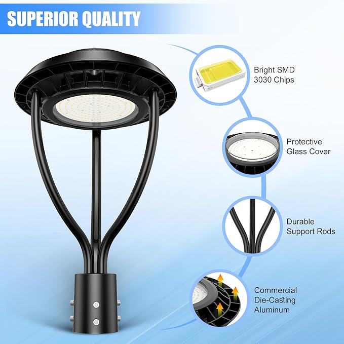 10Pack LED Post Top Light with Photocell, 80W 64W 48W Adjustable, 12000LM Adjustable CCT 3000/4000/5000K Outdoor Pole Lights, IP65 Waterproof Commercial LED Post Light Fixture ETL DLC Listed
