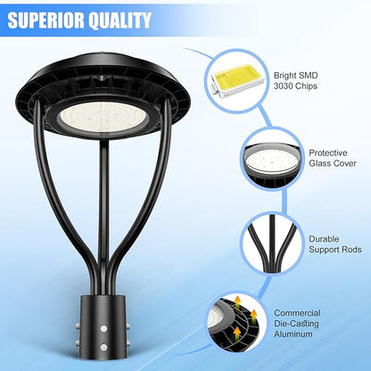 10Pack LED Post Top Light with Photocell, 80W 64W 48W Adjustable, 12000LM Adjustable CCT 3000/4000/5000K Outdoor Pole Lights, IP65 Waterproof Commercial LED Post Light Fixture ETL DLC Listed