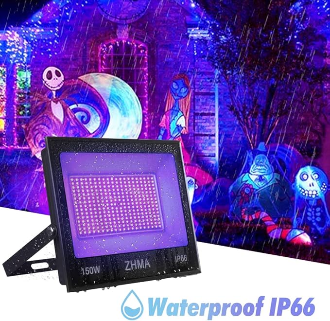 150W Black Lights for Glow Party Large Space,Blacklight(Luz Negra) with Plug and Switch 180°Metals Adjustable Bracket,IP66 Waterproof for Halloween, Birthday Party, Fluorescent Poster,Holiday.2 Pack