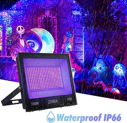 150W Black Lights for Glow Party Large Space,Blacklight(Luz Negra) with Plug and Switch 180°Metals Adjustable Bracket,IP66 Waterproof for Halloween, Birthday Party, Fluorescent Poster,Holiday.2 Pack