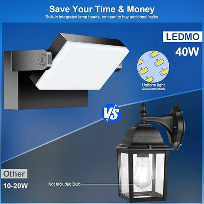ledmo Outdoor Wall Lights 40W Adjustable 360 Degree Head Waterporof 5000K Cut Off Wall Pack Black Modern Front Door Porch Light Christmas Outdoor Lighting Garage Security Lighting